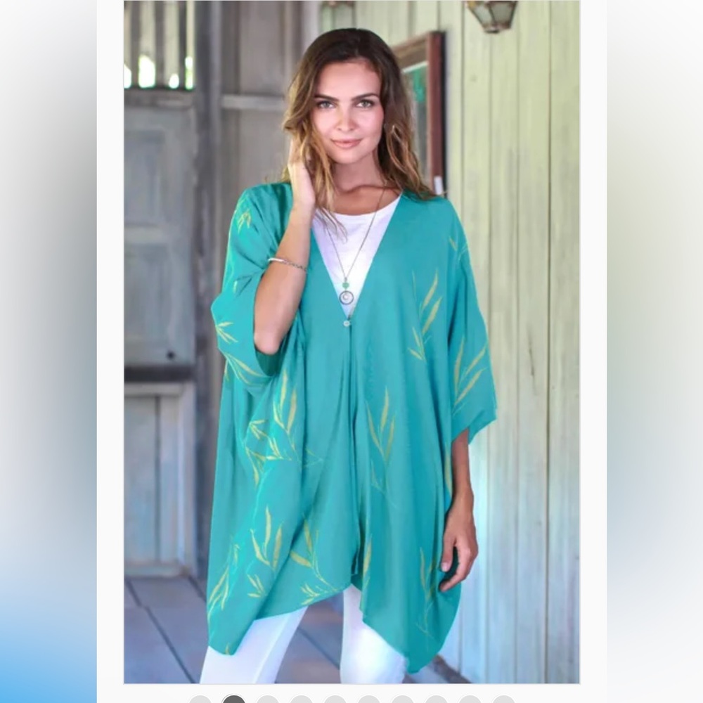 Turquoise Batik Kimono Jacket